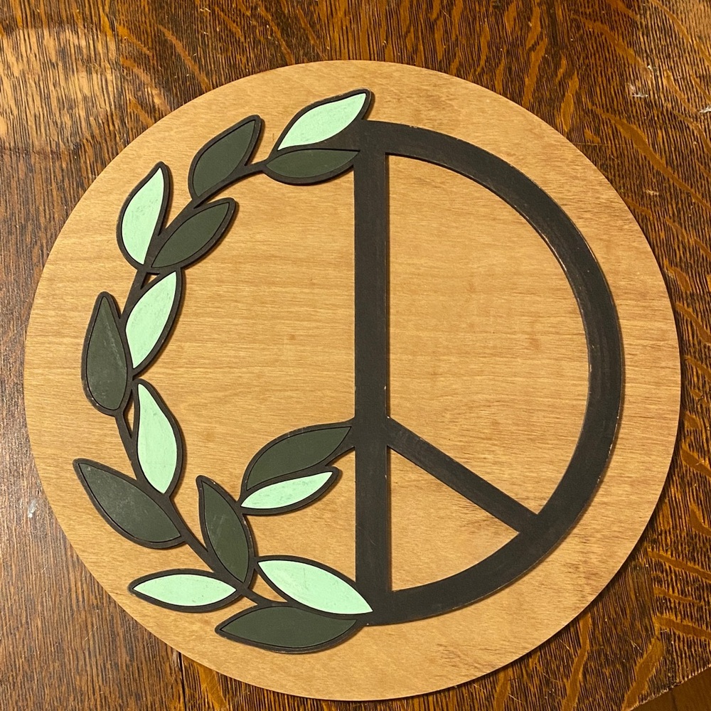Peace Sign Wall Decor with Green Leaves